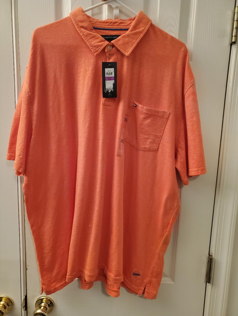 Tommy Hilfiger Men's Coral-Orange Short Sleeve Polo with Chest Pocket
